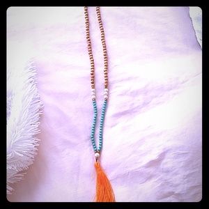 Boho Tassel Turquoise Wood Necklace